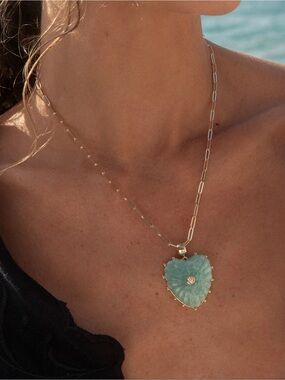 Thatch Malene Amazonite Heart Paperclip Necklace